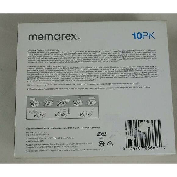 Memorex DVD-R 16x 4.7GB 120min 10 Pack in Slim Case Blank Disc - Picture 2 of 5